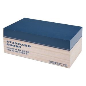 Pudełko drewniane z nadrukiem, granatowe, 9x23x15 cm