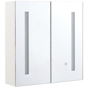 Szafka łazienkowa wisząca lustro 60 x 60 cm z oświetleniem LED dwudrzwiowa Beliani