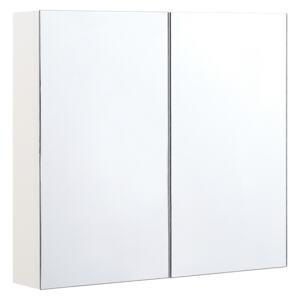 Szafka łazienkowa wisząca biała sklejka 80 x 70 cm dwudrzwiowa z półkami i lustrem Beliani