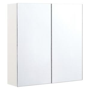 Szafka łazienkowa wisząca biała sklejka 60 x 60 cm dwudrzwiowa z półkami i lustrem Beliani