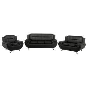 Komplet wypoczynkowy czarny ekoskóra sofa 3-osobowa 2-osobowa i fotel styl nowoczesny Beliani
