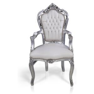 Stylowe krzesło Kair, srebrna rama, białe obicie z ekologicznej skóry
