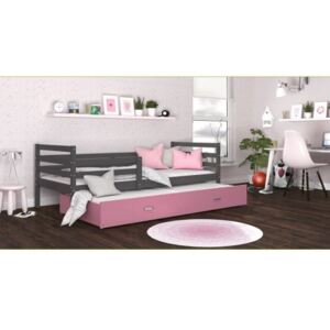 Łóżko podwójne wysuwane z szufladą JACEK 200x90cm, kolor szaro-różowy