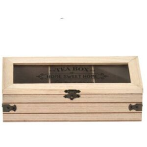 Pudełko na herbatę z napisem SWEET HOME, drewniane, 24 x 9 x 9 cm, jasny brąz