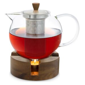Klarstein Sencha, imbryk do herbaty z drewnianym podgrzewaczem Oolong, design, 1,3 l, wkład z sitkiem ze stali nierdzewnej
