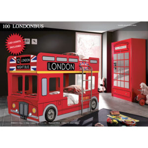 Łóżko piętrowe dla dziecka auto, samochód London Bus - dla chłopca - Łóżko