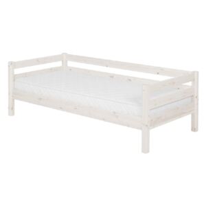 Białe łóżko dziecięce z drewna sosnowego z boczną barierką Flexa Classic, 90x200 cm