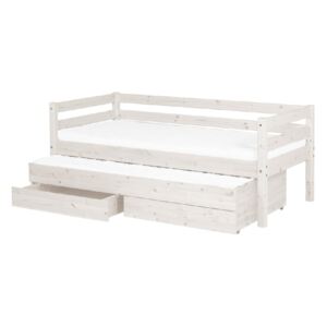 Białe łóżko dziecięce z drewna sosnowego z wysuwanym łóżkiem i 2 szufladami Flexa Classic, 90x200 cm