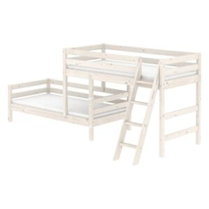 Białe dziecięce łóżko piętrowe z drewna sosnowego z drabinką Flexa Classic