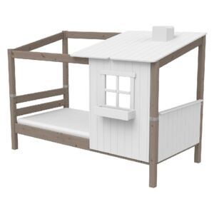 Brązowo-białe łóżko w kształcie domu z drewna sosnowego Flexa Classic Tree House, 90x200 cm