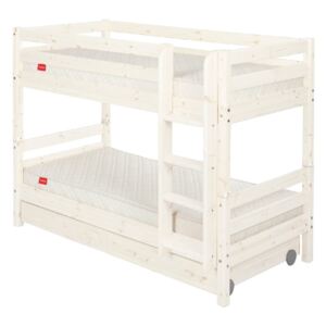 Białe dziecięce łóżko piętrowe z drewna sosnowego z szufladą Flexa Classic, 90x200 cm