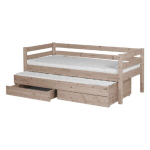 Brązowe łóżko dziecięce z drewna sosnowego z wysuwanym łóżkiem i 2 szufladami Flexa Classic, 90x200 cm