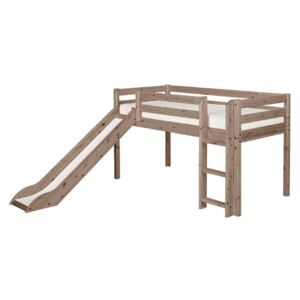 Brązowe łóżko średniej wielkości dziecięce z drewna sosnowego ze ślizgawką Flexa Classic, 90x200 cm