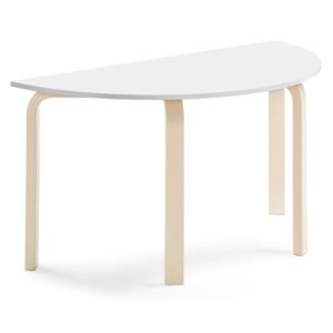 Stół ELTON, półokrągły, 1200x600x640 mm, biały laminat, brzoza