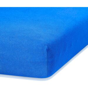 Niebieskie prześcieradło elastyczne z dużym dodatkiem bawełny AmeliaHome Ruby, 200x140-160 cm