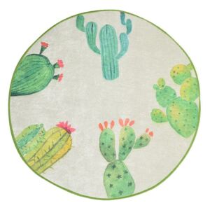 Biało-zielony dywanik łazienkowy Tropica Cactus I, ⌀ 100 cm