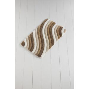 Brązowo-biały dywanik łazienkowy Waves Trismo, 100x60 cm