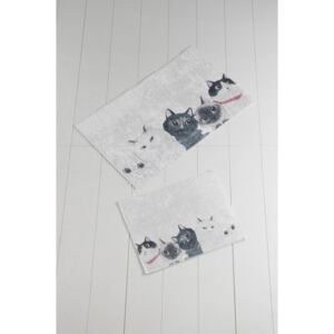 Komplet 2 biało-szarych dywaników łazienkowych Lismo Cats