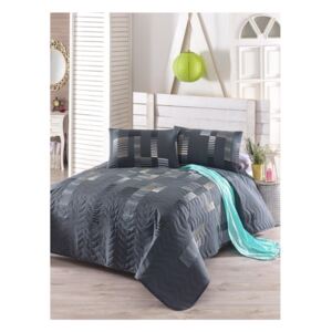 Zestaw narzuty na łóżko i poszewki na poduszkę z domieszką bawełny Trace Anthracite, 160x220 cm
