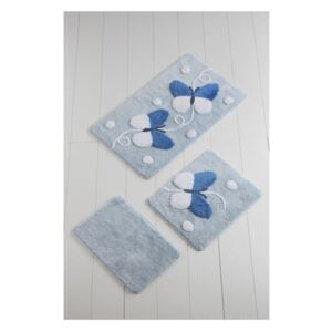 Komplet 3 biało-niebieskich dywaników łazienkowych Mari Blue