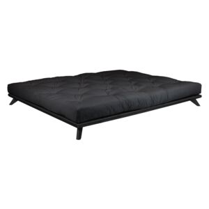 Łóżko dwuosobowe z drewna sosnowego z materacem Karup Design Senza Comfort Mat Black/Black, 140x200 cm