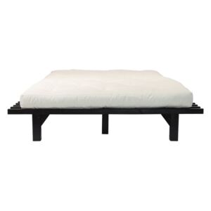 Łóżko dwuosobowe z drewna sosnowego z materacem Karup Design Blues Comfort Mat Black/Natural, 160x200 cm