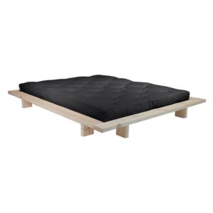 Łóżko dwuosobowe z drewna sosnowego z materacem Karup Design Japan Comfort Mat Raw/Black, 140x200 cm