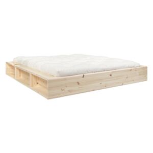 Łóżko dwuosobowe z litego drewna ze schowkiem i futonem Latex Karup Design, 140x200 cm