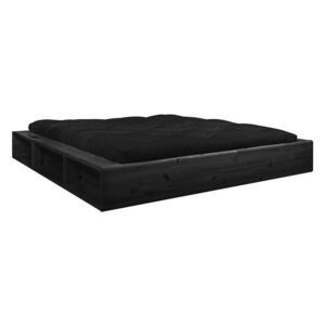 Czarne łóżko dwuosobowe z litego drewna z czarnym futonem Comfort Karup Design, 160x200 cm