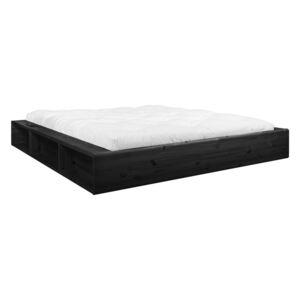Czarne łóżko dwuosobowe z litego drewna z futonem Double Latex Mat Karup Design, 160x200 cm