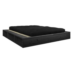 Czarne łóżko dwuosobowe z litego drewna z czarnym futonem Comfort i tatami Karup Design, 180x200 cm