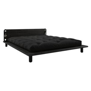 Czarne łóżko dwuosobowe z litego drewna z zagłówkiem, lampkami i czarnym materacem Double Latex Karup Design Peek, 180x200 cm