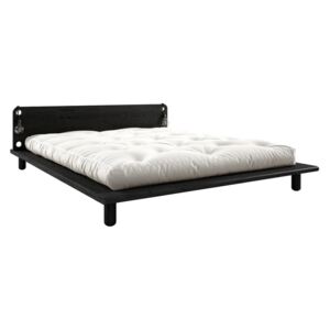 Czarne łóżko dwuosobowe z litego drewna z zagłówkiem, lampkami i materacem Double Latex Karup Design Peek, 180x200 cm