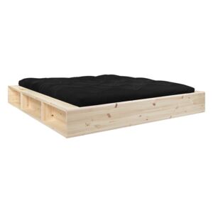 Łóżko dwuosobowe z litego drewna ze schowkiem i czarnym futonem Comfort Karup Design, 140x200 cm