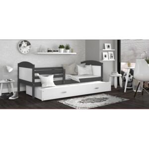 Łóżko podwójne wysuwane z szufladą MATEUSZ 200x90cm, kolor szaro-biały