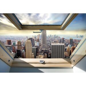 New York City Skyline 3d Skylight Window View Fototapeta, Tapeta, (254 x 184 cm)