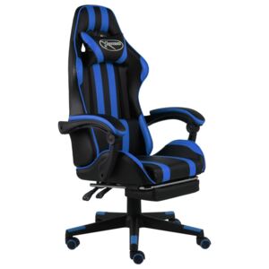Fotel dla gracza z podnóżkiem, czarno-niebieski, sztuczna skóra
