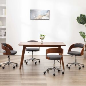 Obrotowe krzesła stołowe, 4 szt., szare, gięte drewno i tkanina
