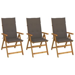 Składane krzesła ogrodowe z poduszkami 3 szt., drewno akacjowe