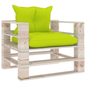 Sofa ogrodowa z palet, jasnozielone poduszki, drewno sosnowe