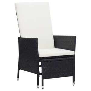 Rozkładane krzesło ogrodowe z poduszkami, czarny polirattan