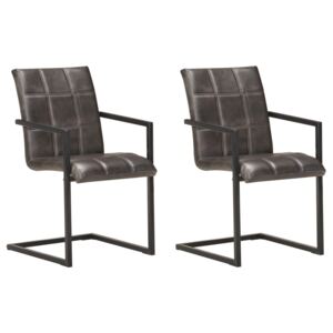 Krzesła stołowe, wspornikowe, 2 szt., szare, skóra naturalna