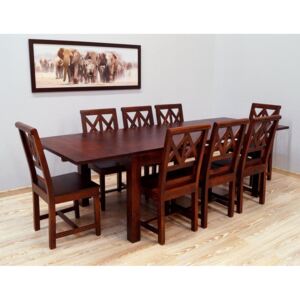 Komplet obiadowy kolonialny egzotyczny stół rozkładany z dostawkami + 8 krzeseł z litego drewna palisandru indyjskiego