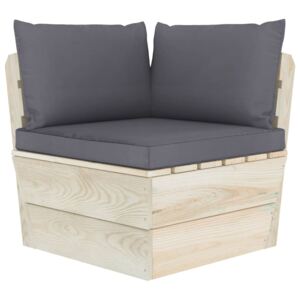 Ogrodowa sofa narożna z palet z poduszkami, impregnowany świerk