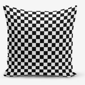 Czarno-biała poszewka na poduszkę z domieszką bawełny Minimalist Cushion Covers Black White Ekose, 45x45 cm