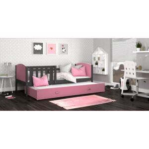 Łóżko podwójne wysuwane z szufladą TAMI 190x80cm, kolor szaro-różowy