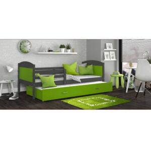 Łóżko podwójne wysuwane z szufladą MATEUSZ 200x90cm, kolor szaro-zielony