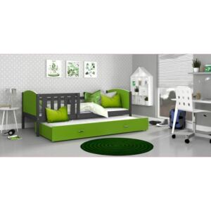 Łóżko podwójne wysuwane z szufladą TAMI 190x80cm, kolor szaro-zielony