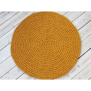Musztardowy wełniany dywan kulkowy Wooldot Ball Rugs, ⌀ 120 cm