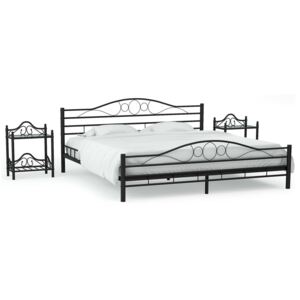 Rama łóżka i 2 szafki nocne, czarne, metalowe, 180 x 200 cm